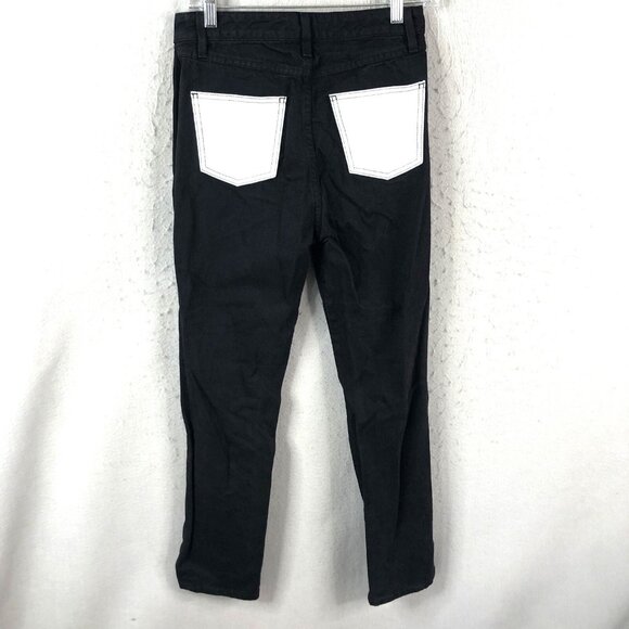 Staud Jeans Womens 27 Black Denim Contrast White Pockets Designer Tapered USA - Picture 1 of 16